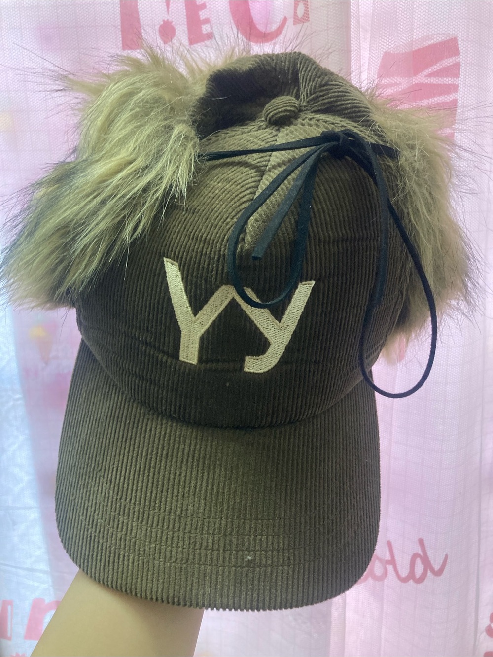 Brown Corduroy Cap with Faux Fur Ear Flaps